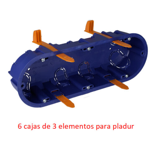 cajas de mecanismos universales de 3 elementos para pladur Serie Bleu de Solera