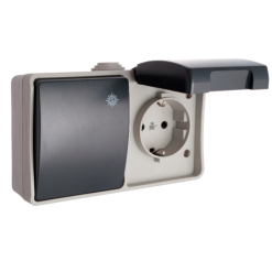 Conmutador / interruptor + enchufe schucko estanca de superficie Solera IP44