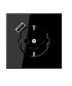 Enchufe Schuko con cargador USB tipo A en negro jung LS 990