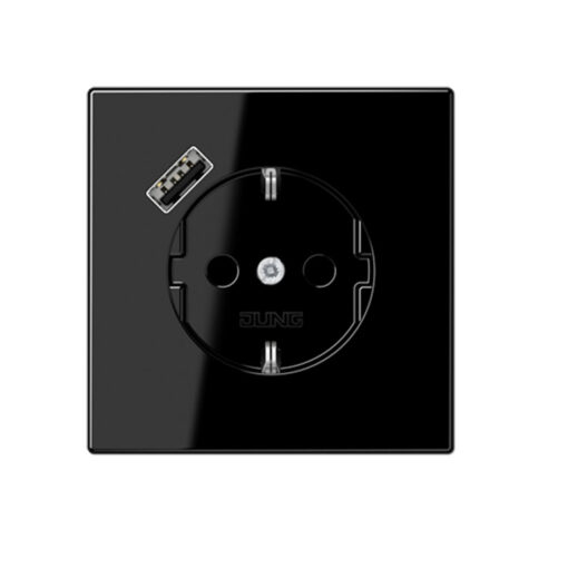 Enchufe Schuko con cargador USB tipo A en negro jung LS 990