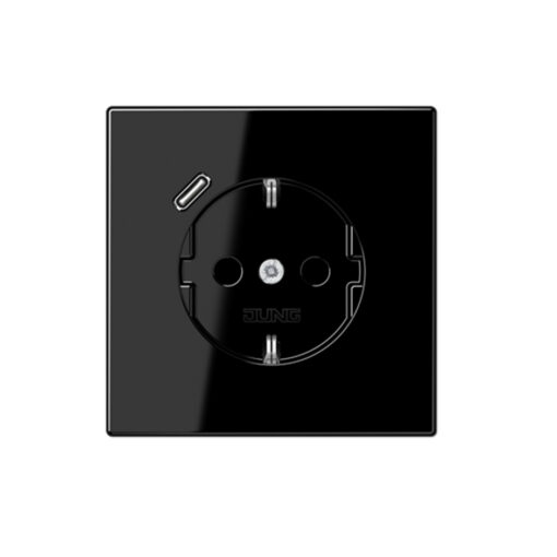 Enchufe Schuko con cargador USB tipo C en negro jung LS 990