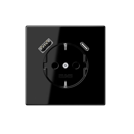 Enchufe Schuko con cargador USB tipo C y A en negro jung LS 990