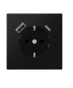 Enchufe Schuko con cargador USB tipo C y A en negro mate jung LS 990