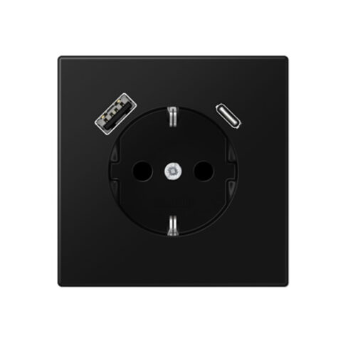 Enchufe Schuko con cargador USB tipo C y A en negro mate jung LS 990