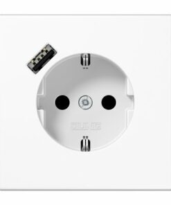 Enchufe Schuko con cargador USB tipo A en blanco alpino jung LS 990. Ref: LS1520-18AWW