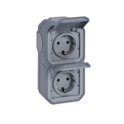 Base de corriente monobloc superficie vertical IP 55 16A 2x2P+T color gris Legrand Plexo