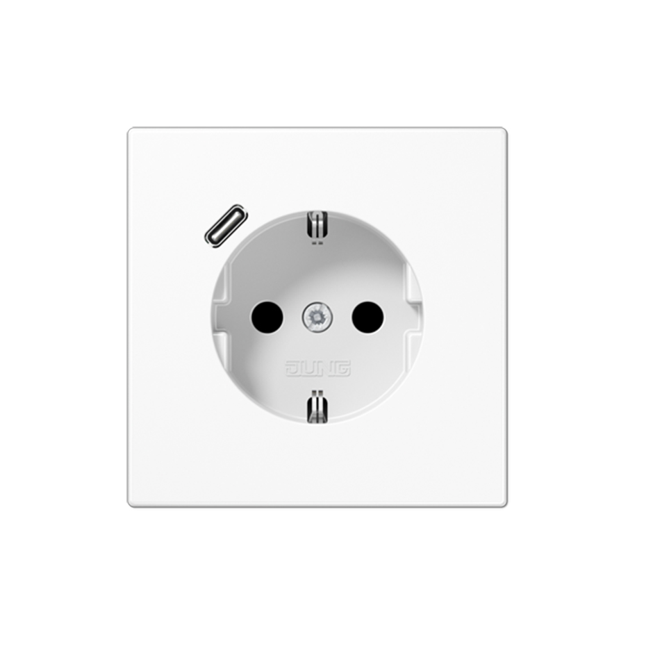 Enchufe Schuko con cargador USB tipo C en blanco alpino jung LS