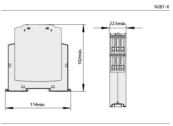 Diagrama de dimensiones totales y de montaje de NJB1-X