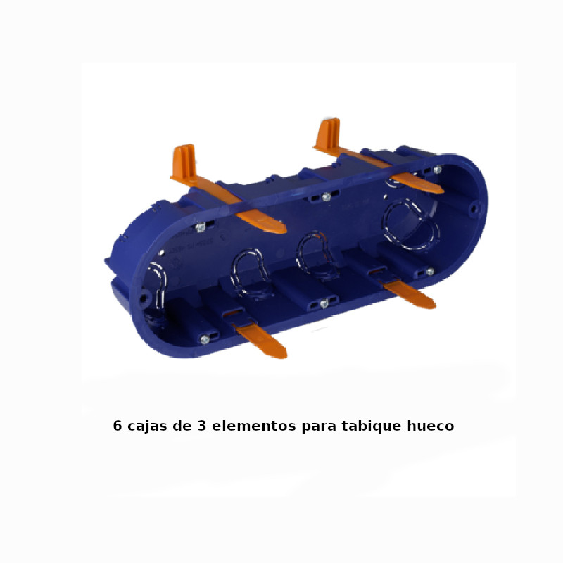 6 cajas de mecanismos universales de 3 elementos para tabique hueco Serie Bleu de Solera. Ref 5825GW
